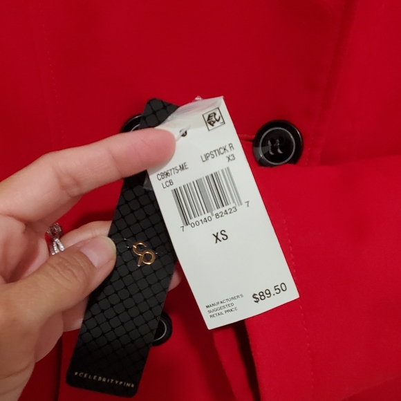 Celebrity Pink Double Breast Pea Coat In Vibrant Red Junior Size XS New W/tags - Picture 5 of 7